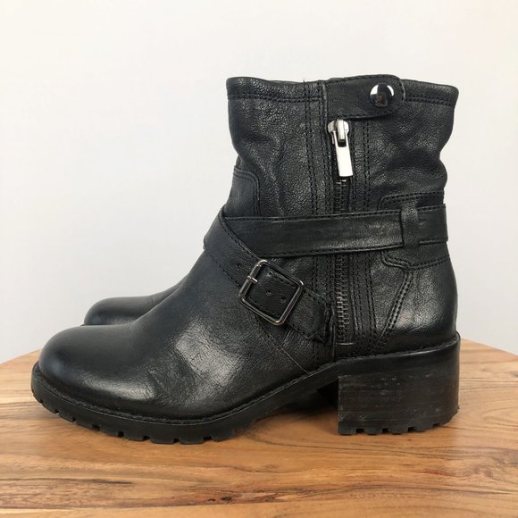 Lord & Taylor Walcott Leather Moto Biker Riding Punk Preppy Heeled Boot Booties - Picture 7 of 7
